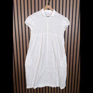 LaCausa Shirt Dress XS Womens White Woven 100% Cotton Midi Collared Babydoll